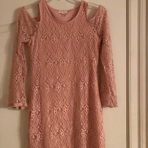 Lacey Pink Peekaboo Shoulder Dress